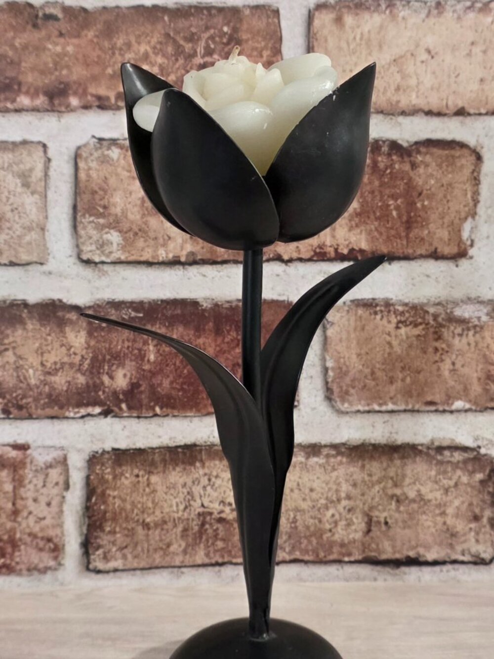 Black Metal Tulip Votive Candle Holder - Floral Tealight Table Decor